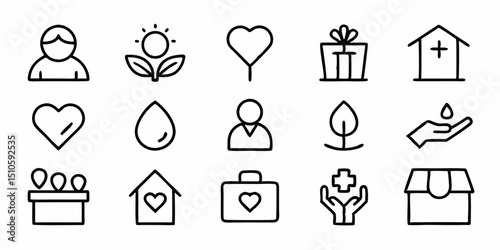Thin line charity care icon set generous sympathetic design for nonprofit organizations and websites