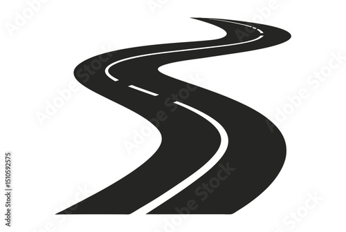 Zigzag road symbol on white background. Winding vector road sign. Asphalt winding road simple sign. Modern pathway. Top view on road map symbol. Curve highway roadway design.