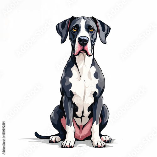 Adorable Cartoon Great Dane Puppy Vector Illustration