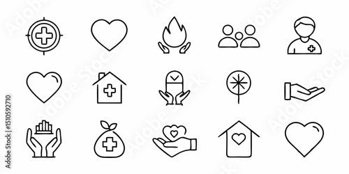 Thin line charity care icon design featuring generous and sympathetic themes in cmyk