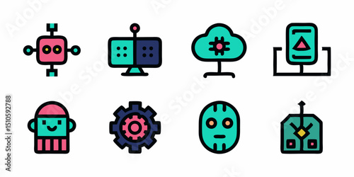 Collection of artificial intelligence icons in diverse styles for digital projects