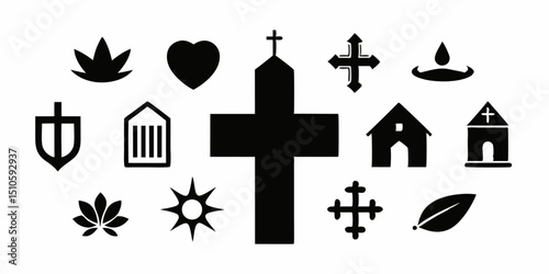 Christian church logo design template featuring cross symbol in black yellow cyan magenta
