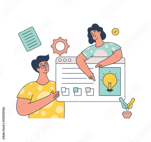 Illustration teamwork collaboration project management planning strategy meeting brainstorming ideas design concept vector art illustrations