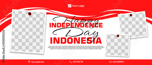 Indonesia independence day horizontal banner template with photo frame