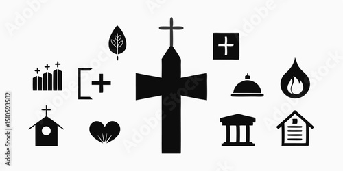 Christian church logo design template featuring cross symbol in black yellow cyan and magenta