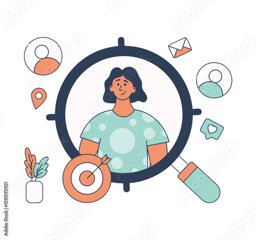 Target audience marketing customer analysis business strategy search focus group people research demographic vector art illustrations