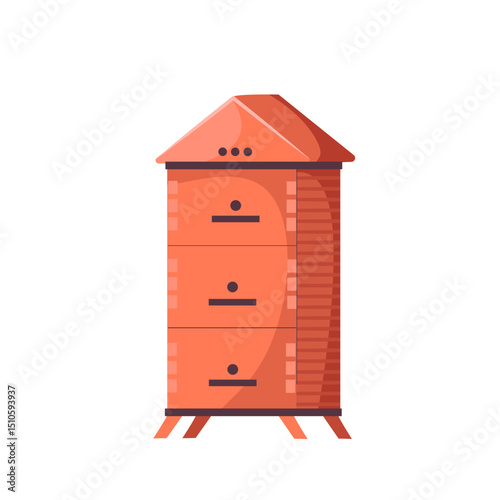 Bee hive. Honey beehive or bees nest vector flat cartoon illustration isolated on white background. Honey and beekeeping concept. Wooden beehive. Honey making equipment. Apiary work with hives
