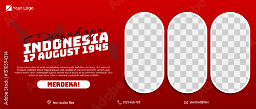 Indonesia independence day horizontal banner template with photo frame
