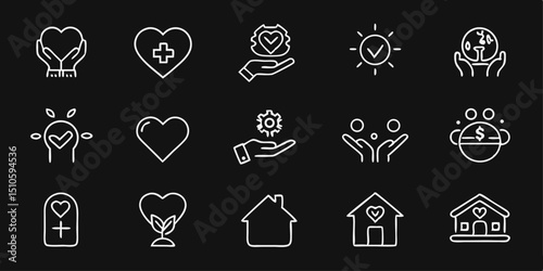 Thin line charity care icon design featuring generous and sympathetic themes