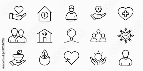 Thin line charity care icon design featuring generous and sympathetic themes