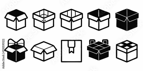 Delivery box icon design set in flat style with outline variations for web and app use
