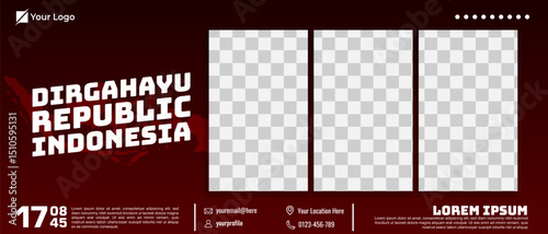 Indonesia independence day horizontal banner template with photo frame