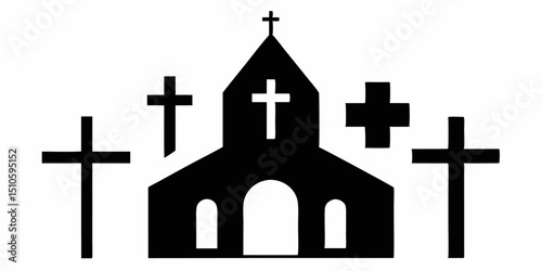 Church logo design template featuring christian cross symbols in black yellow cyan and magenta