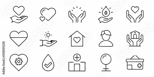 Single charity care icon design featuring thin lines and a generous sympathetic style