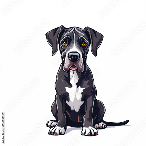 Adorable Cartoon Great Dane Puppy Vector Illustration