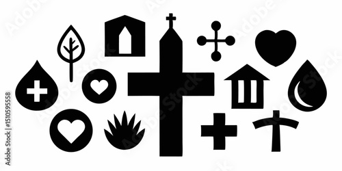 Church logo design template featuring christian cross symbols in black yellow cyan and magenta