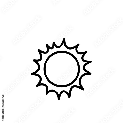 Minimal hand-drawn sun icon with bold black lines and rays. Simple boho aesthetic perfect for tattoo design, stickers, logo, web elements, kids art, and summer-themed graphics. Vector illustration