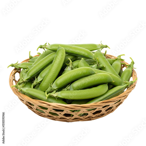 Fresh green pea pod with opened peas inside on transparent background, ideal for vegetable packaging, farm illustrations, or healthy food product designs.