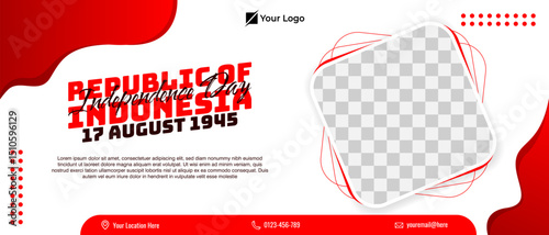 Indonesia independence day horizontal banner template with photo frame