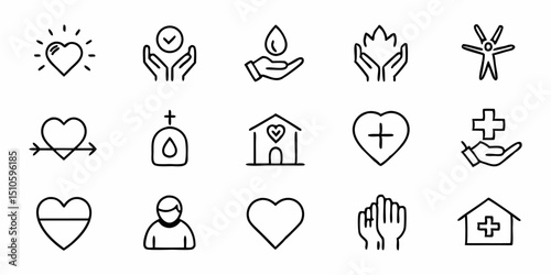Thin line charity care icon design featuring generous and sympathetic themes