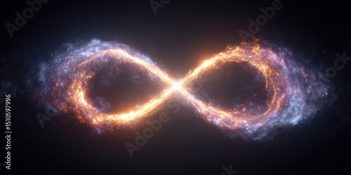A delicate cosmic infinity symbol crafted from fine glowing stardust streams and shimmering light particles