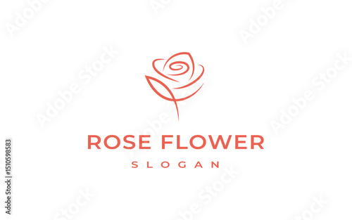 rose logo design vector illustration, simple line rose flower logo template