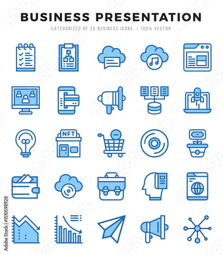 Set of Business Presentation Icons. Simple line art style icons pack.