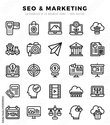 Vector icons set of SEO & Marketing. Lineal style Icons.