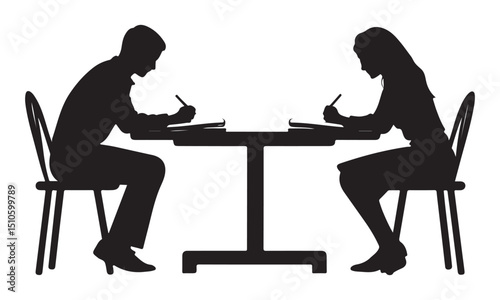 silhouettes of students studying
