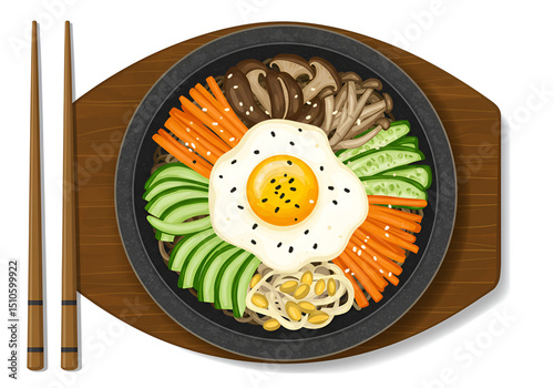 Delicious Bibimbap in Stone Bowl with Chopsticks