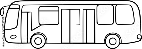 Big long passenger bus icon. Black outline linear silhouette. Editable strokes. Side view. Vector simple flat graphic illustration.
