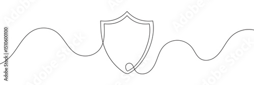 Shield continuous line art. Guard drawing sign. Protect linear symbol. Vector isolated on white background.