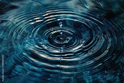 Premium Quality Picture of Water Drop Creating Ripples on Blue Surface