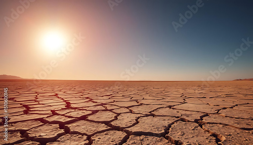Parched cracked earth under blazing sun