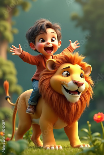little girl and lion