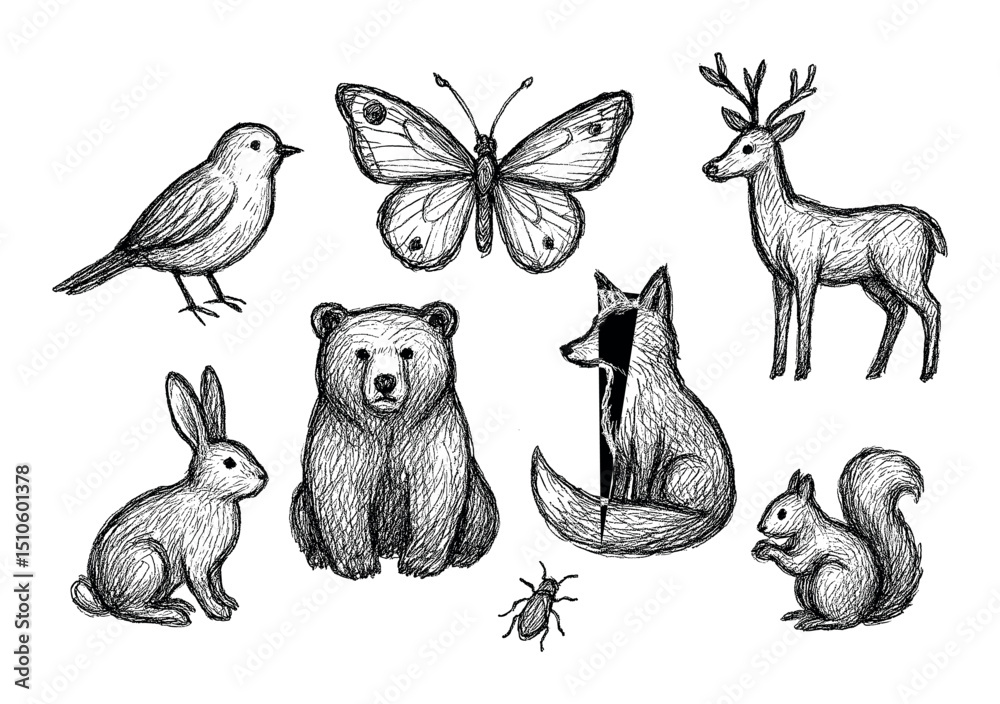 Naklejka premium Nature Sketch Icons