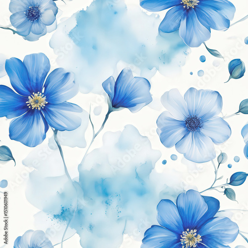 Beautiful Watercolor Floral Blue Background