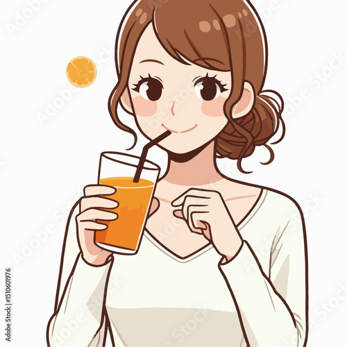 young woman drinking orange juice