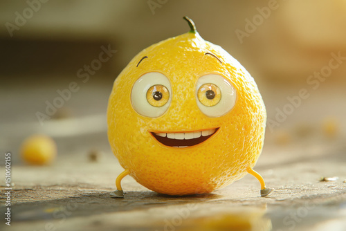 Funny lemon character standing and smiling with big eyes