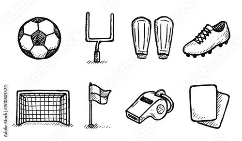 Soccer Equipment Sketch Icons
