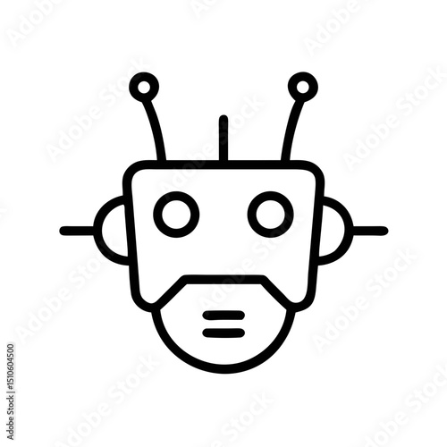 Robot Face Icon in Minimal Line Art Style