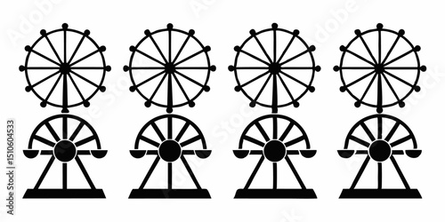 Ferris wheel icon set amusement park ride illustration in shopping cart design