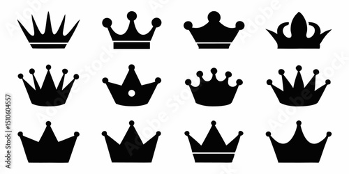 Royal crown icon set diverse styles of regal crown symbols for design projects