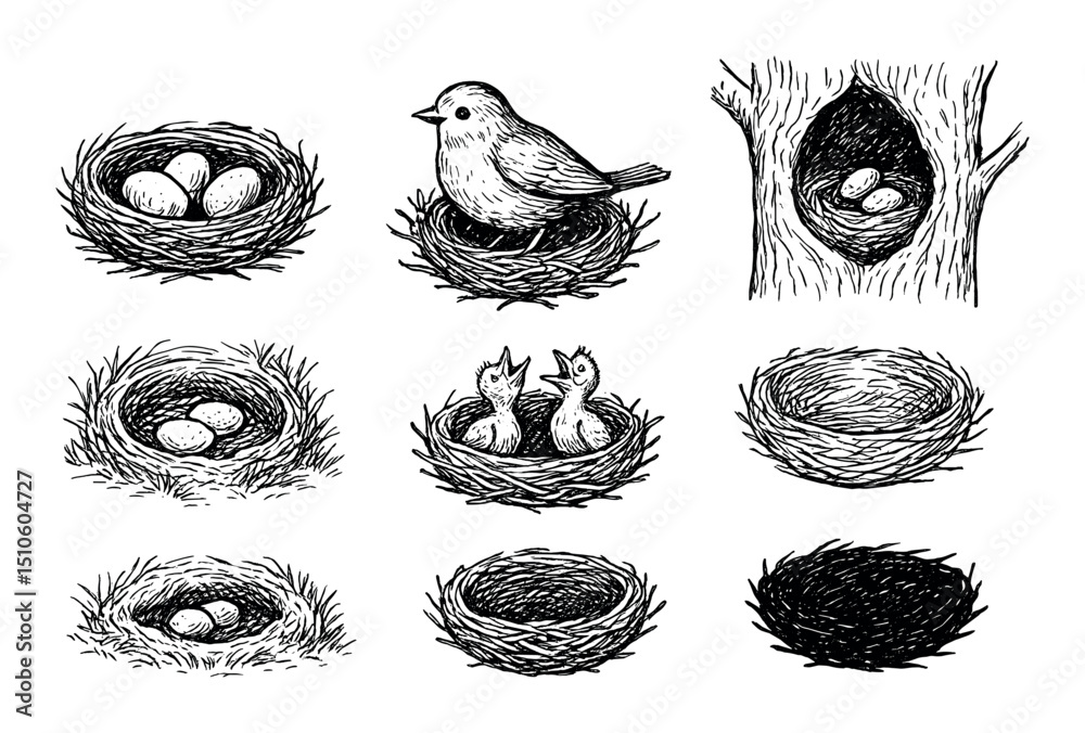 Obraz premium Hand-Drawn Nest Icons
