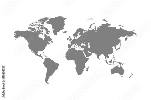 World map grayscale, isolated on white background for website layouts, background,education, precise. Travel worldwide, map silhouette backdrop, earth geography, political, reports.