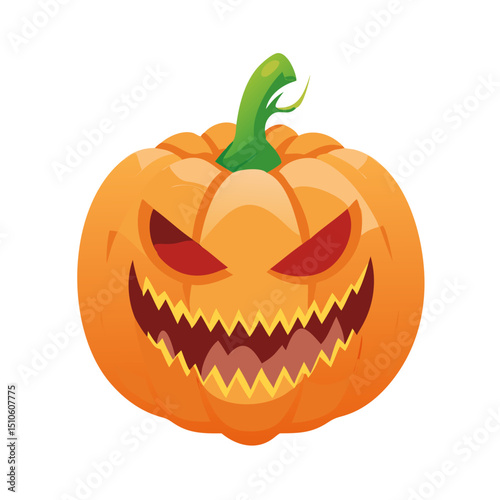 Vector illustration of jack-o’-lantern with sharp teeth on white background