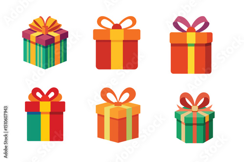 Colorful Gift Boxes A Collection of Flat Design Gift Box Illustrations Perfect for Holiday Cards, Wrapping Paper, and Festive Projects