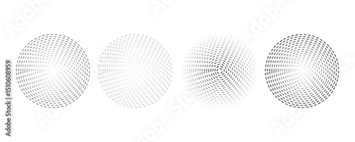 Black concentric circle set. Sonar or sound wave ring collection. Dotted and linear epicentre, target, radar icon concept. Ripple radial signal or vibration elements. Vector line and halftone symbols