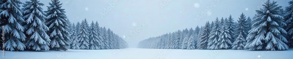 Fototapeta premium A picturesque winter scene of heavy snowfall blanketing a snow-covered forest, creating a serene and tranquil atmosphere Perfect for winter, holiday, and nature themes , branches, magic, serene
