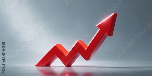 Red growth stock market graph on white background with slight blur.